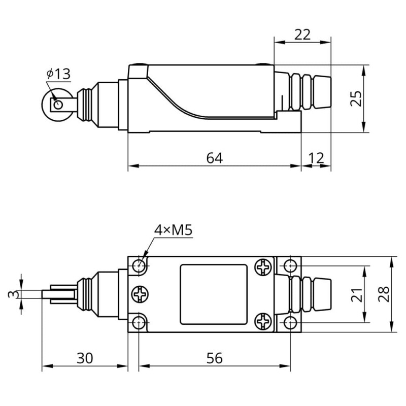 Концевой выключатель 8122 с металлическим роликовым плунжером, 1NO+1NC, IP65, TAKEL (505355)