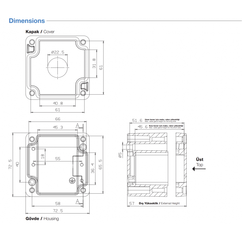Алюминиевый кнопочный пост 1-местный, Желтый, IP 67, TP Electric (3390-820-0600)