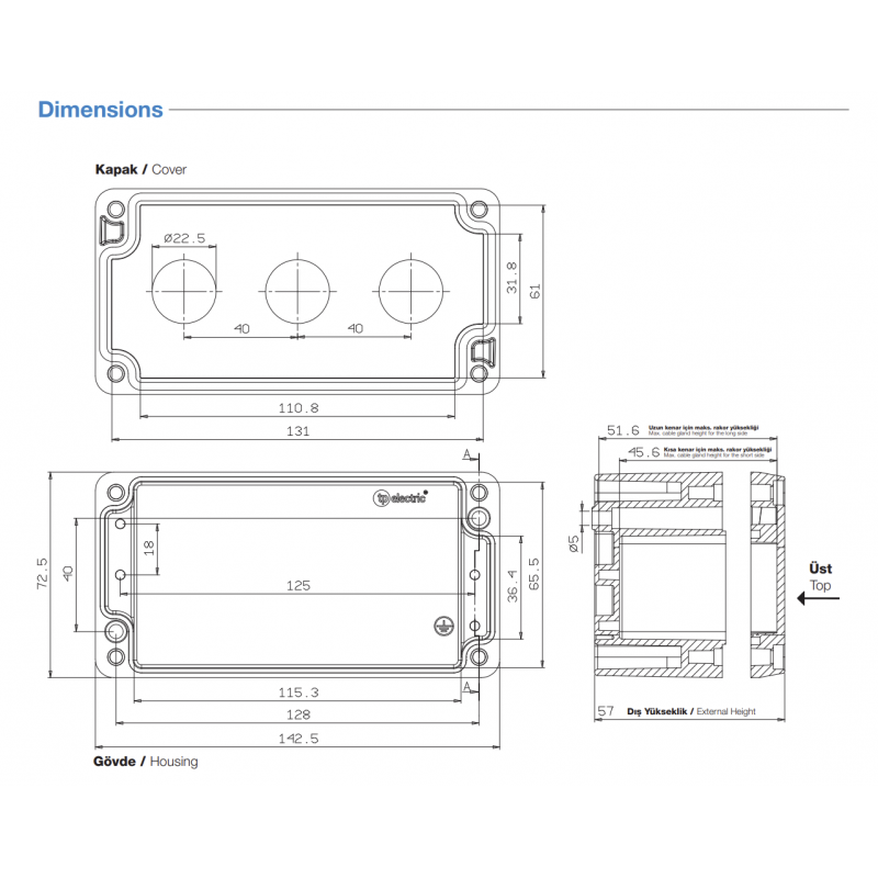 Алюминиевый кнопочный пост 3-местный, Желтый, IP 67, TP Electric (3390-822-0600)