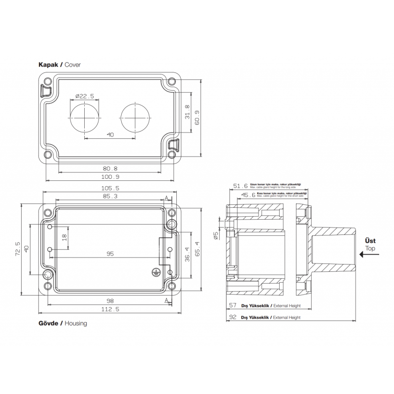 Алюминиевый кнопочный пост 2-местный с козырьком, Желтый, IP 67, TP Electric (3390-831-0600)