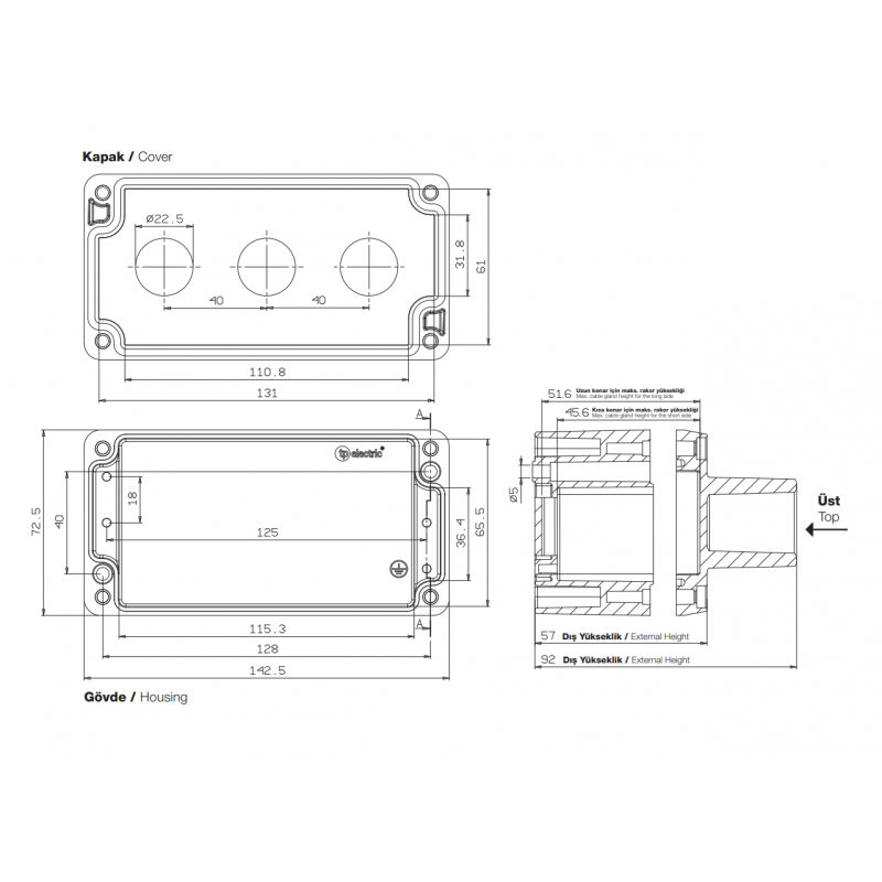 Алюминиевый кнопочный пост 3-местный с козырьком, Желтый, IP 67, TP Electric (3390-832-0600)