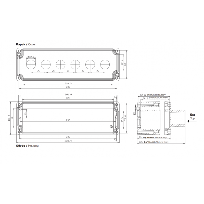 Алюминиевый кнопочный пост 6-местный с козырьком, Желтый, IP 67, TP Electric (3390-835-0600)