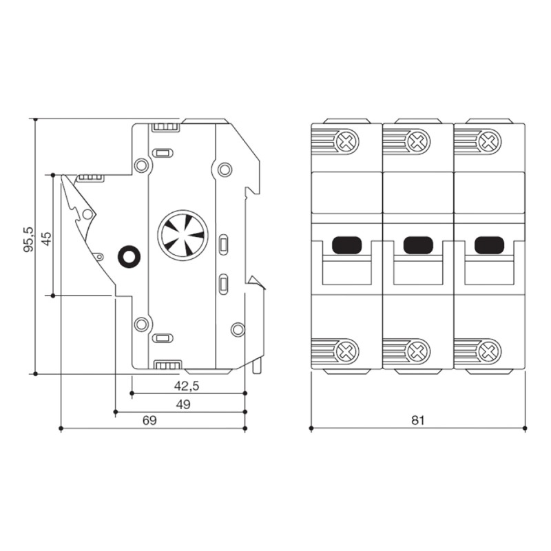 2303051 - Разъединитель под предохранитель BCH, 3P Ie-50 A, 14×51 мм, ITALWEBER