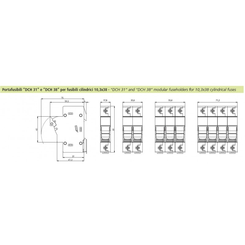 2342038 - Разъединитель под предохранитель DCH, 2P Ie-32A, 10×38 мм, ITALWEBER