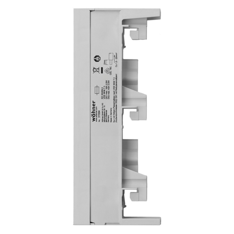 31554 - Держатель предохранителя CUSTO на шину 12x5/10 мм, 3P  Ie-63 А, D02 (E18), Wöhner